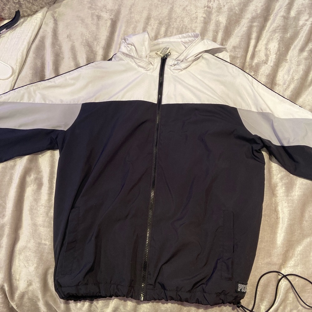 black and white windbreaker